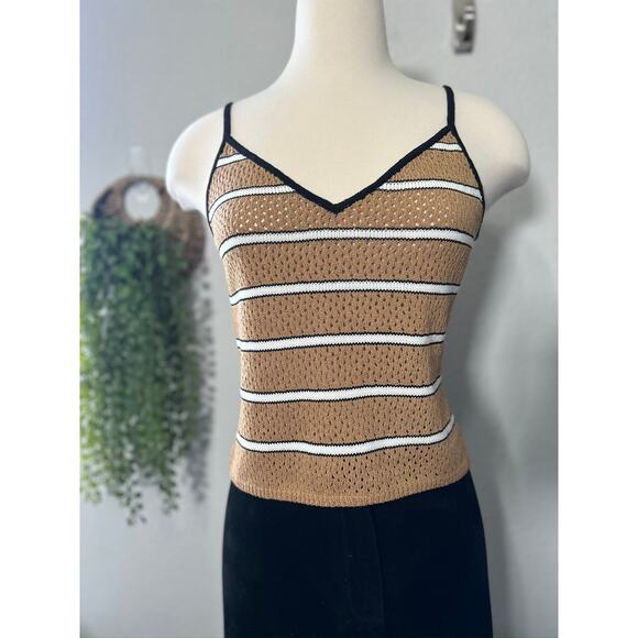 St. John Sport Brown & White Striped Knit Tank Top Y2K Neutral Tone Size Small - Picture 8 of 9